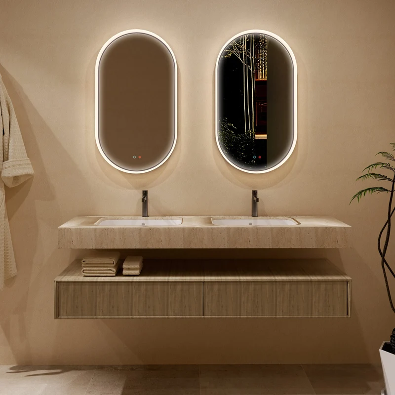 Espejo LED BARi de Ledimex | Elíptico con marco iluminado, antivaho y 3 tonos de luz | 50x90 cm