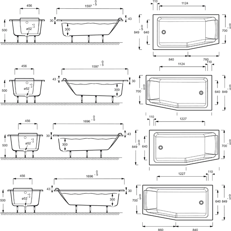 Bañera SOFÁ de Jacob Delafon | Asimétrica Encastrada 160/170 cm | Fondo Antideslizante
