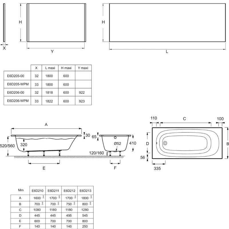 Bañera acrílica BASTILLE de Jacob Delafon | Diseño Orgánico Mate o Brillo | de 160 a 180 cm