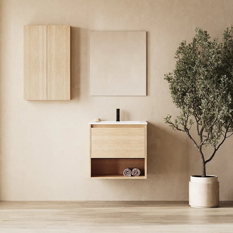Mueble de baño NIWA de Royo | Suspendido 1 Cajón + Estante + Lavabo Cerámico Enzo