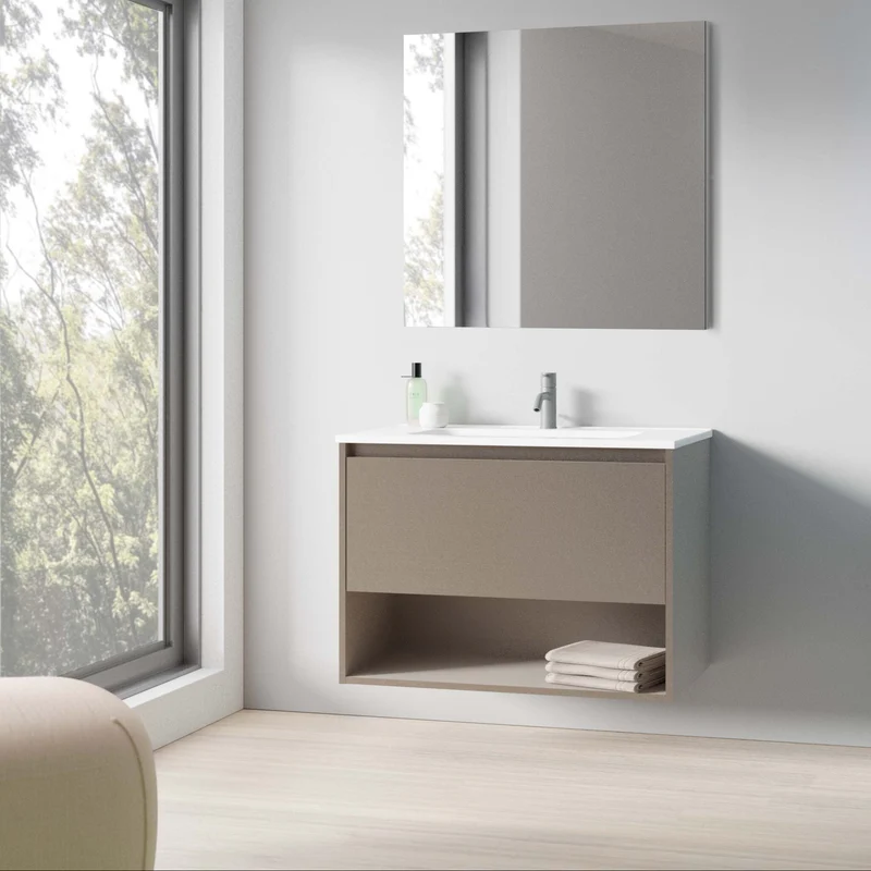 Mueble de baño NIWA de Royo | Suspendido 1 Cajón + Estante + Lavabo Cerámico Enzo