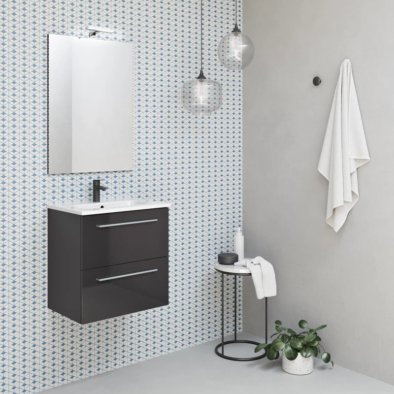 Conjunto STREET de Royo, Mueble baño de 2 cajones + Lavabo + Espejo | 50x50x35 cm