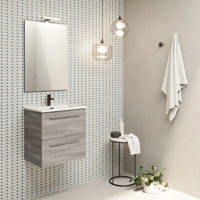 Conjunto STREET de Royo, Mueble baño de 2 cajones + Lavabo + Espejo | 50x50x35 cm