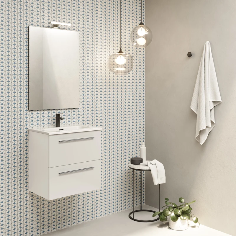 Conjunto STREET de Royo, Mueble baño de 2 cajones + Lavabo + Espejo | 50x50x35 cm