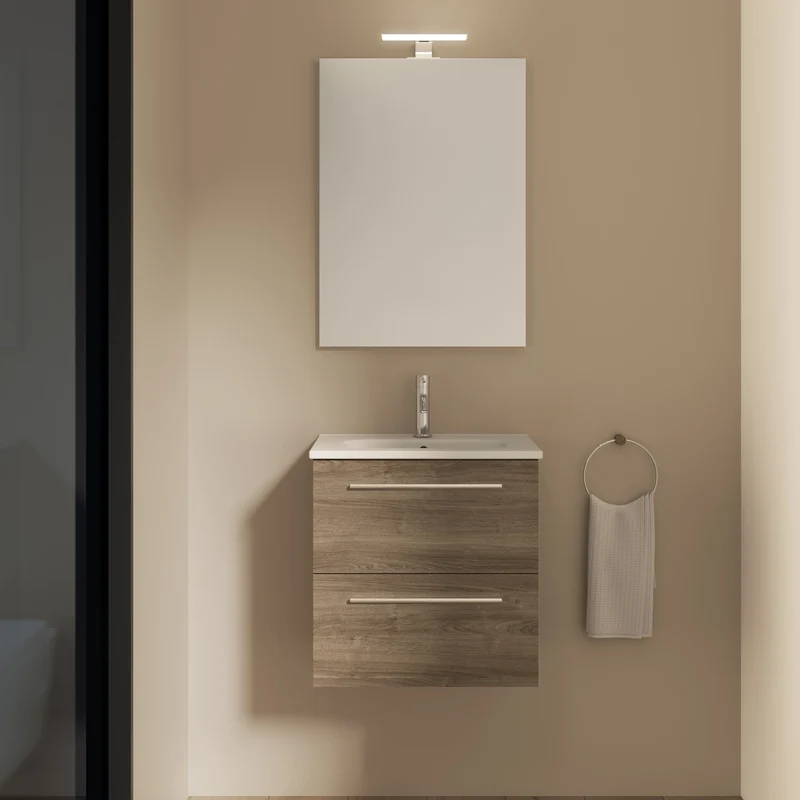 Conjunto STREET de Royo, Mueble baño de 2 cajones + Lavabo + Espejo | 50x50x35 cm
