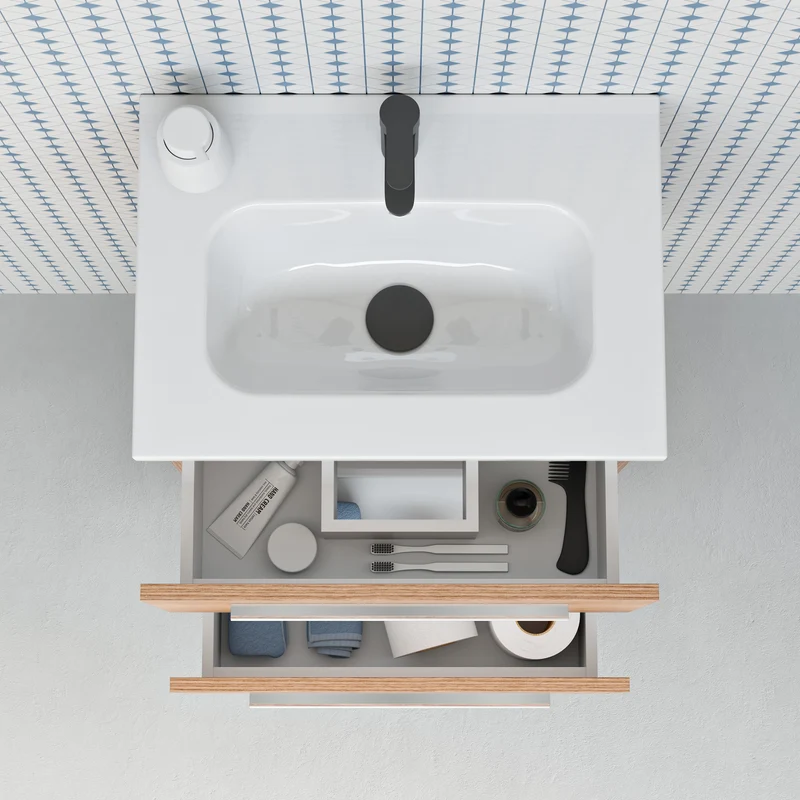 Conjunto STREET de Royo, Mueble baño de 2 cajones + Lavabo + Espejo | 50x50x35 cm