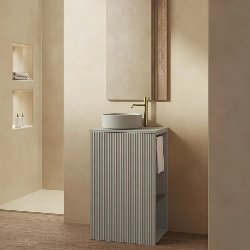 Mueble de baño BASSI de Royo con Encimera | Fondo Reducido de 1 Puerta con estante y toallero