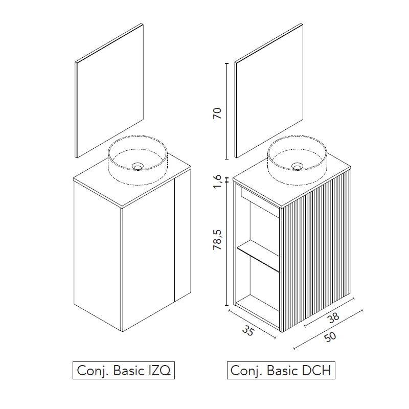 Mueble de baño BASSI de Royo con Encimera | Fondo Reducido de 1 Puerta con estante y toallero
