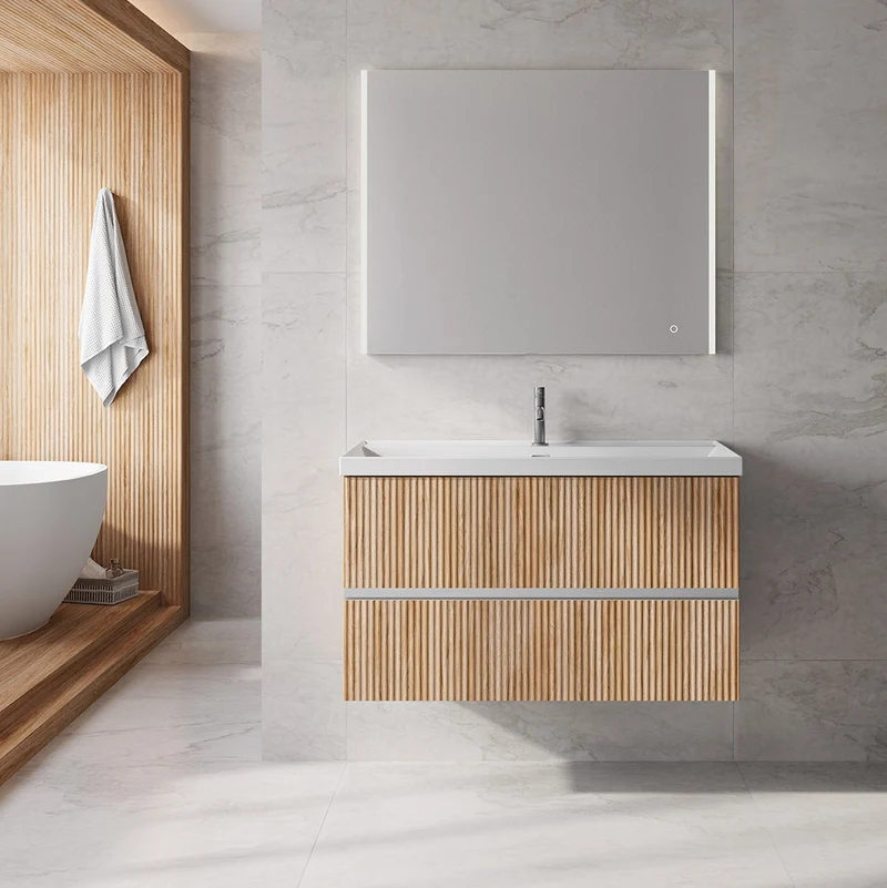 Mueble de baño VORA de Royo | Suspendido 2 Cajones Ranurados + Lavabo Cerámico Cairo
