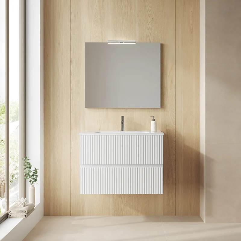 Mueble de baño VORA de Royo | Suspendido 2 Cajones Ranurados + Lavabo Cerámico Cairo