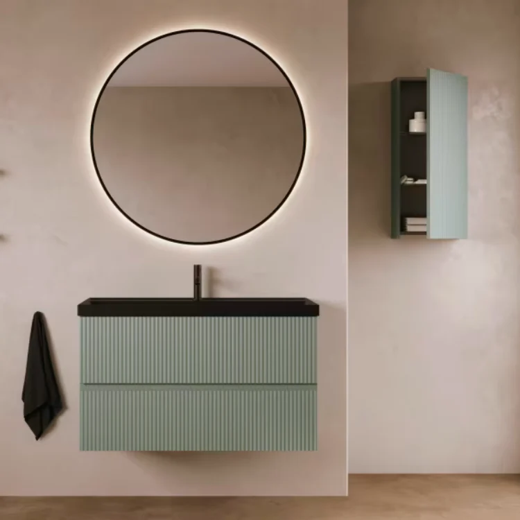 Mueble de baño VORA de Royo | Suspendido 2 Cajones Ranurados + Lavabo Cerámico Cairo