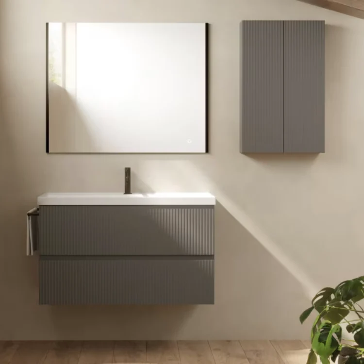 Mueble de baño VORA de Royo | Suspendido 2 Cajones Ranurados + Lavabo Cerámico Cairo