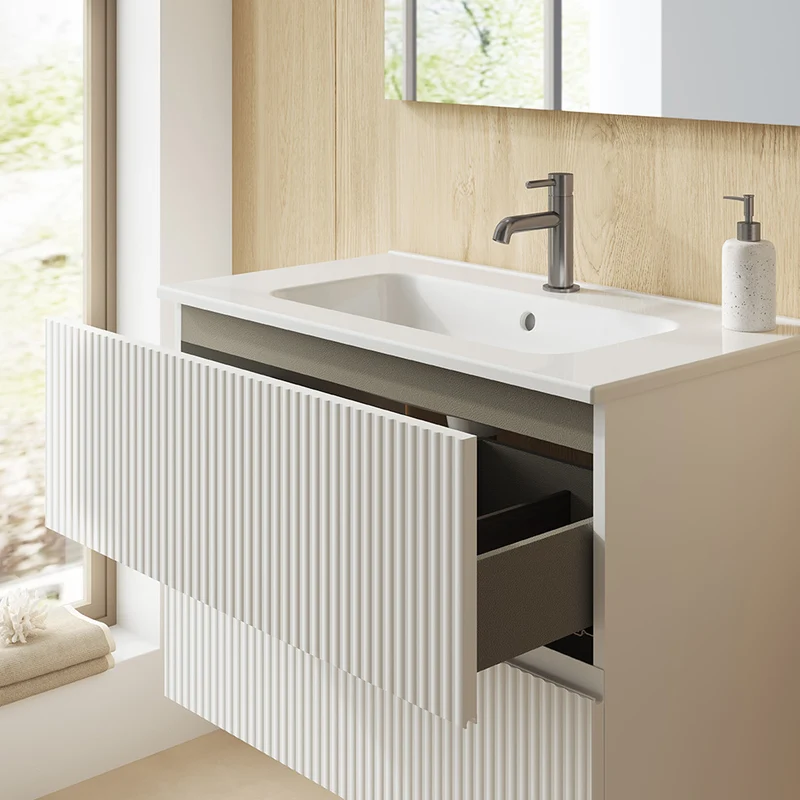 Mueble de baño VORA de Royo | Suspendido 2 Cajones Ranurados + Lavabo Cerámico Cairo