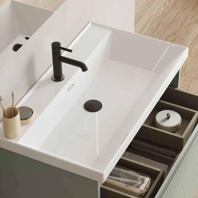 Mueble de baño VORA de Royo | Suspendido 2 Cajones Ranurados + Lavabo Cerámico Cairo