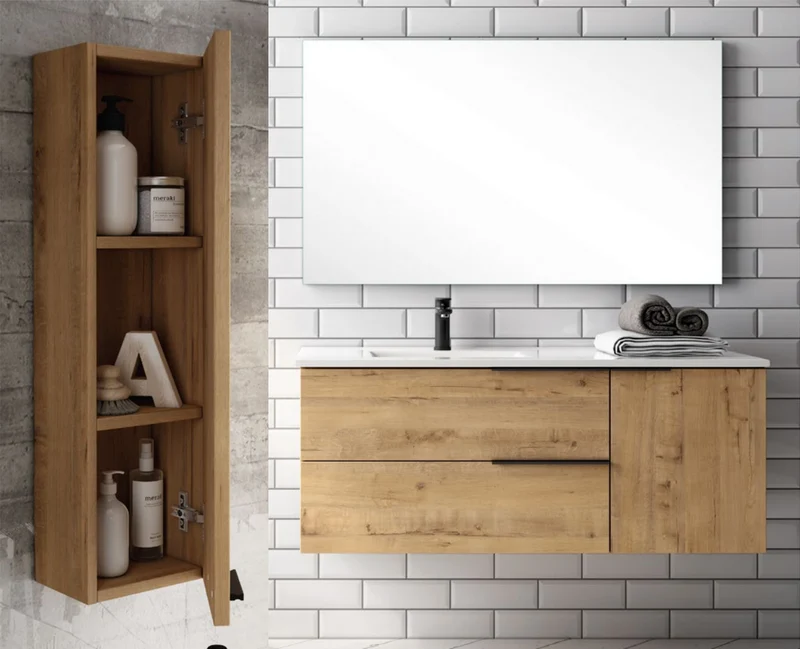 Mueble de Baño Suspendido OBAN de Neutrum | Color Roble | 2 cajones y 1 Puerta