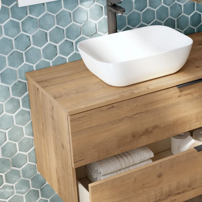 Mueble de Baño Suspendido OBAN de Neutrum | Color Roble | 2 cajones y 1 Puerta
