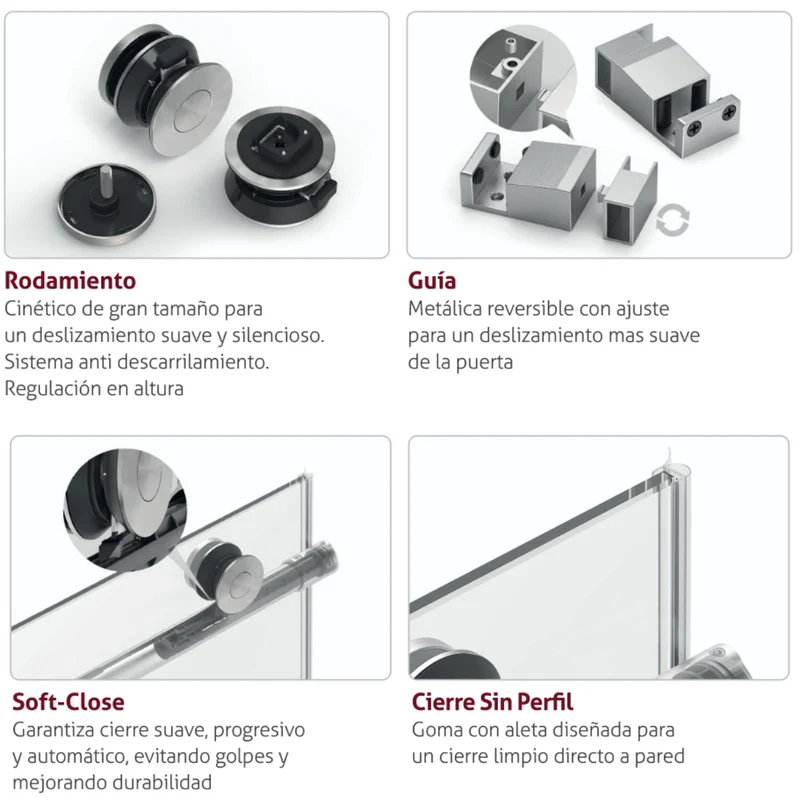 Mampara Kassandra Babilon 102, Frontal de 1 Fijo con 1 Corredera en Inox Cepillado. Opción de Lateral Fijo