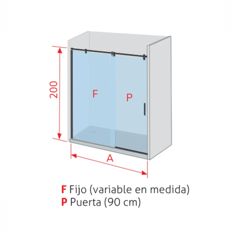 Mampara de Ducha Kassandra Slim LM102, Frontal 1 Fijo con 1 Corredera en Acero Inoxidable