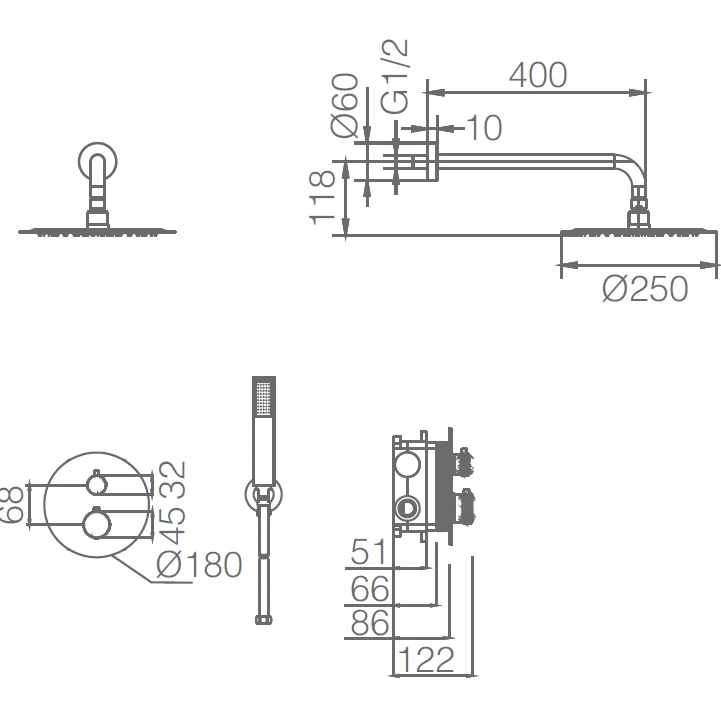 Conjunto Ducha Termostático Empotrado Line GTD038 de Imex — TURN CLEAN SYSTEM en 7 Acabados