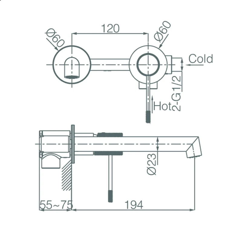 Grifo de Lavabo Empotrado Monomando LINE Gld038 de Imex — Minimalismo Directo a Pared