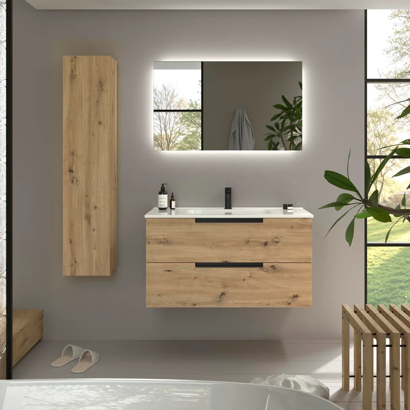 Mueble de Baño LENI de Salgar con Lavabo Integrado. 4 acabados de 60 a 160 cm