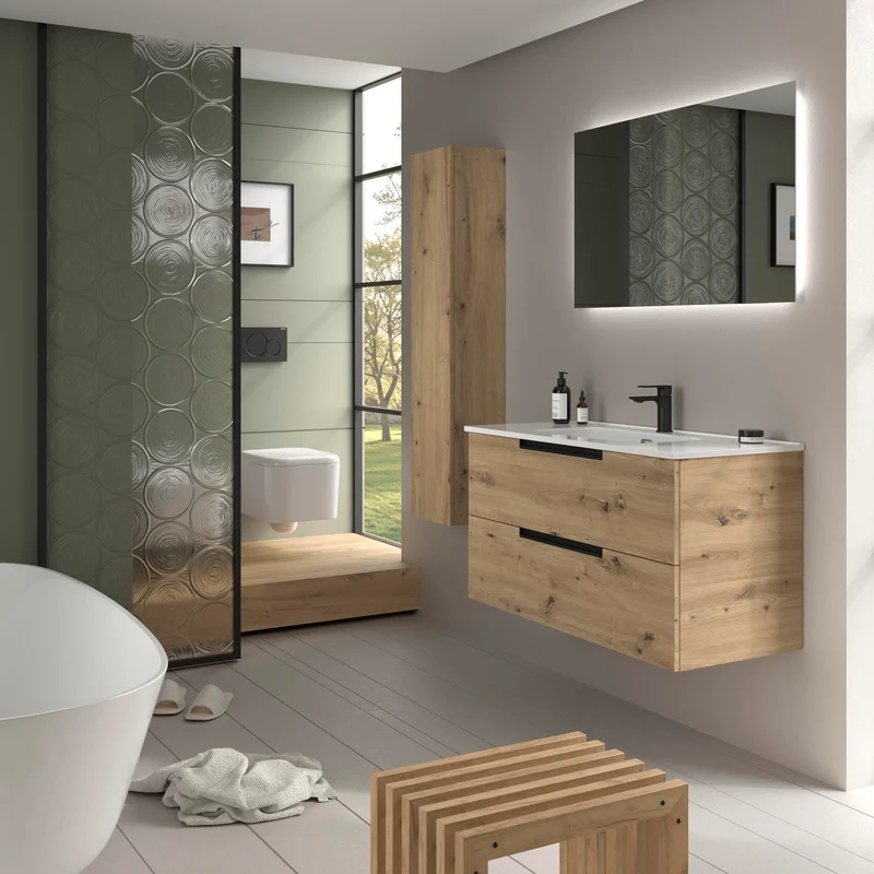 Mueble de Baño LENI de Salgar con Lavabo Integrado. 4 acabados de 60 a 160 cm