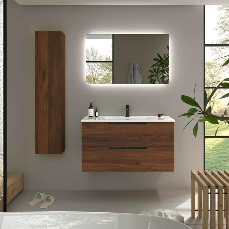 Mueble de Baño LENI de Salgar con Lavabo Integrado. 4 acabados de 60 a 160 cm