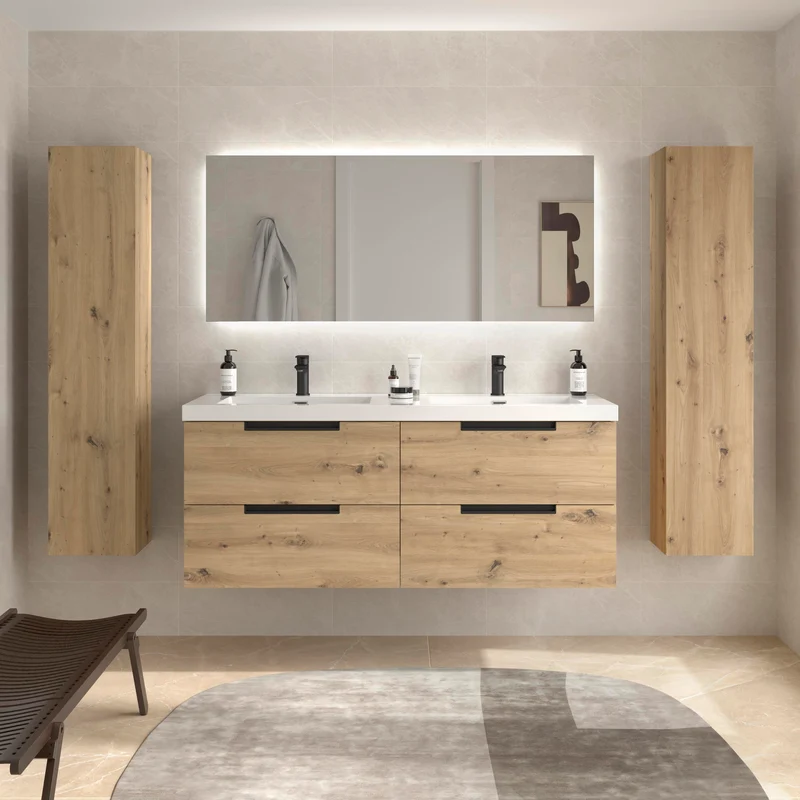 Mueble de Baño LENI de Salgar con Lavabo Integrado. 4 acabados de 60 a 160 cm