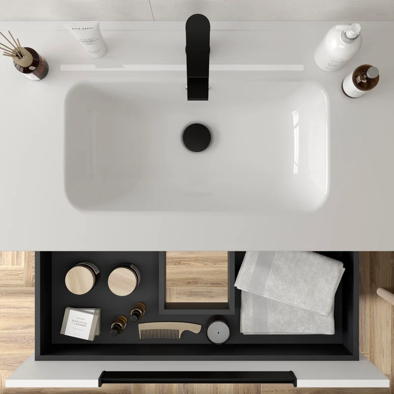 Mueble de Baño LENI de Salgar con Lavabo Integrado. 4 acabados de 60 a 160 cm