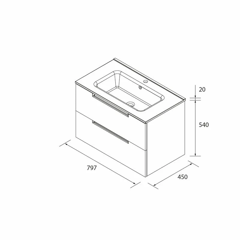 Mueble de Baño LENI de Salgar con Lavabo Integrado. 4 acabados de 60 a 160 cm