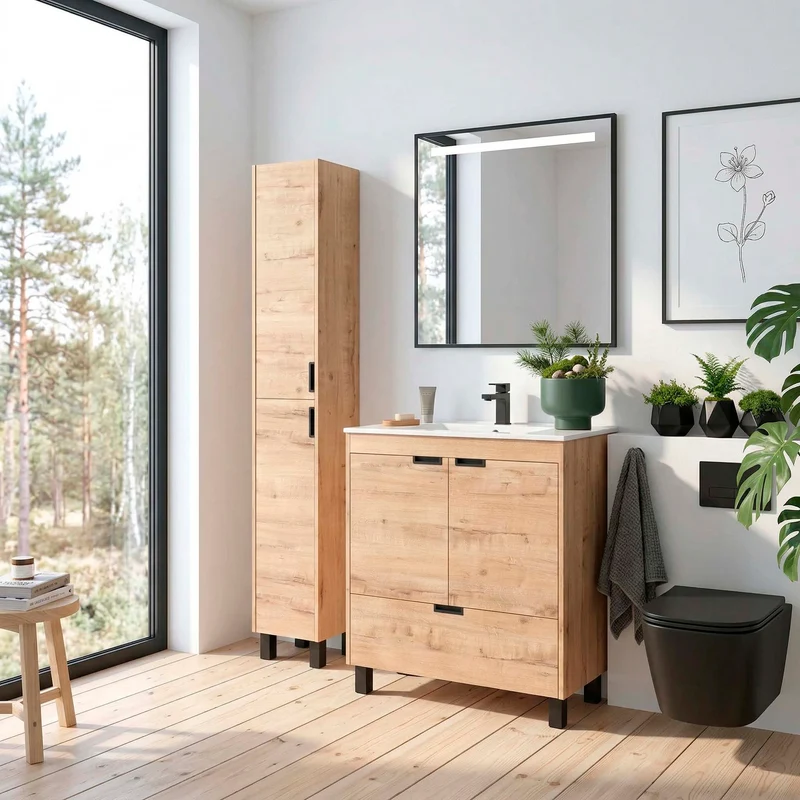 Mueble de Baño CONTESSA de Salgar con Lavabo Integrado. Roble de 60 y 80 cm