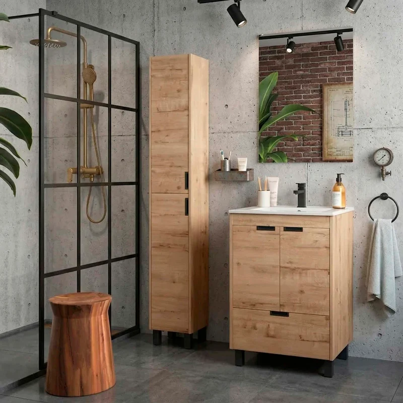 Mueble de Baño CONTESSA de Salgar con Lavabo Integrado. Roble de 60 y 80 cm