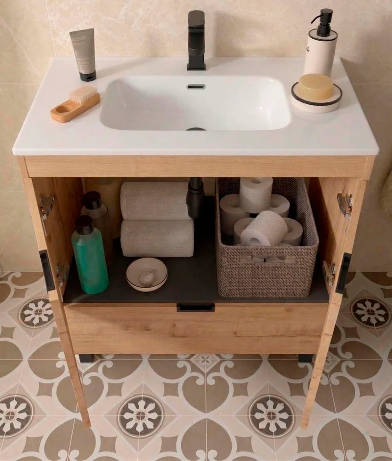 Mueble de Baño CONTESSA de Salgar con Lavabo Integrado. Roble de 60 y 80 cm