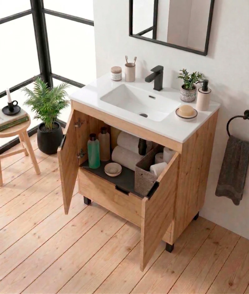 Mueble de Baño CONTESSA de Salgar con Lavabo Integrado. Roble de 60 y 80 cm