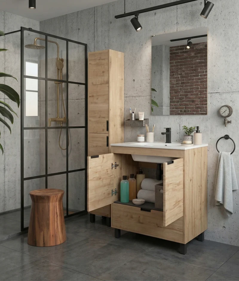 Mueble de Baño CONTESSA de Salgar con Lavabo Integrado. Roble de 60 y 80 cm