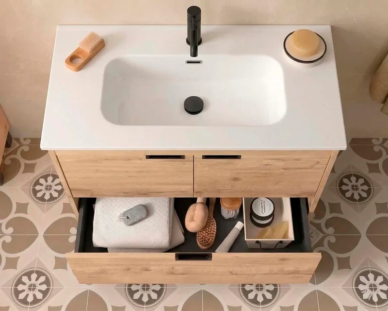 Mueble de Baño CONTESSA de Salgar con Lavabo Integrado. Roble de 60 y 80 cm