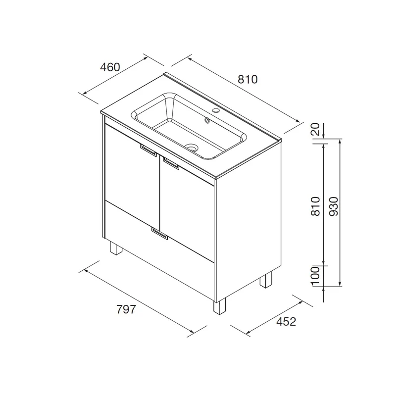 Mueble de Baño CONTESSA de Salgar con Lavabo Integrado. Roble de 60 y 80 cm