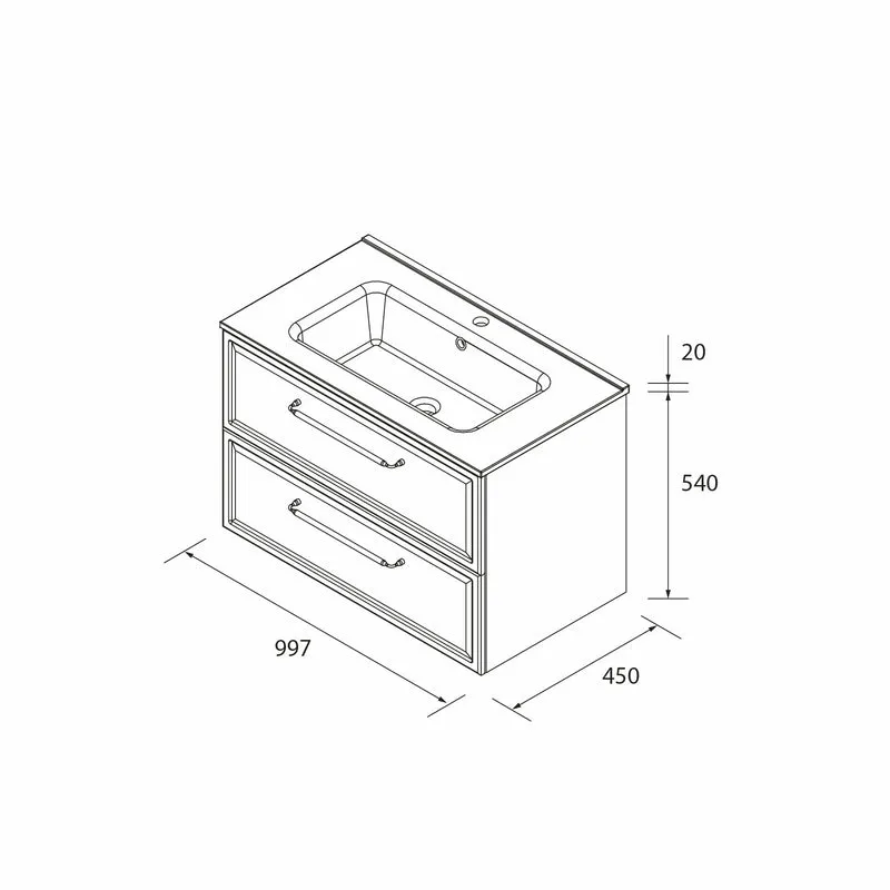 Mueble de Baño RUNA de Salgar con Lavabo Integrado. 4 Acabados, de 60 a 160 cm