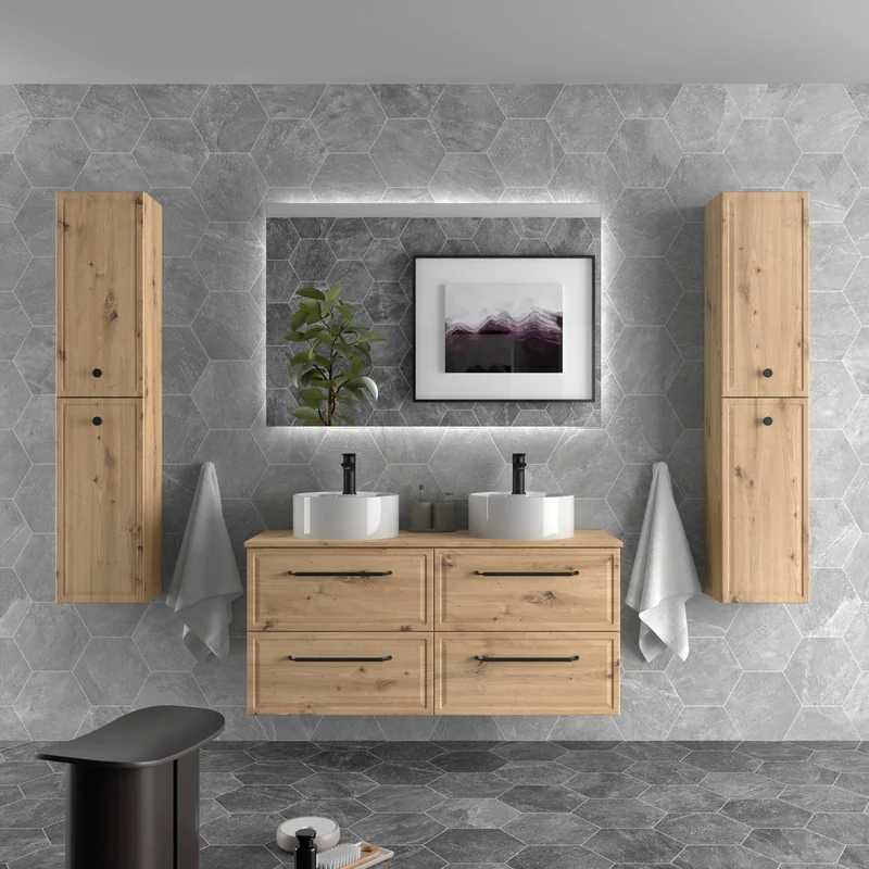 Mueble de Baño RUNA de Salgar con Lavabo Sobre Encimera. 4 Acabados, de 60 a 140 cm