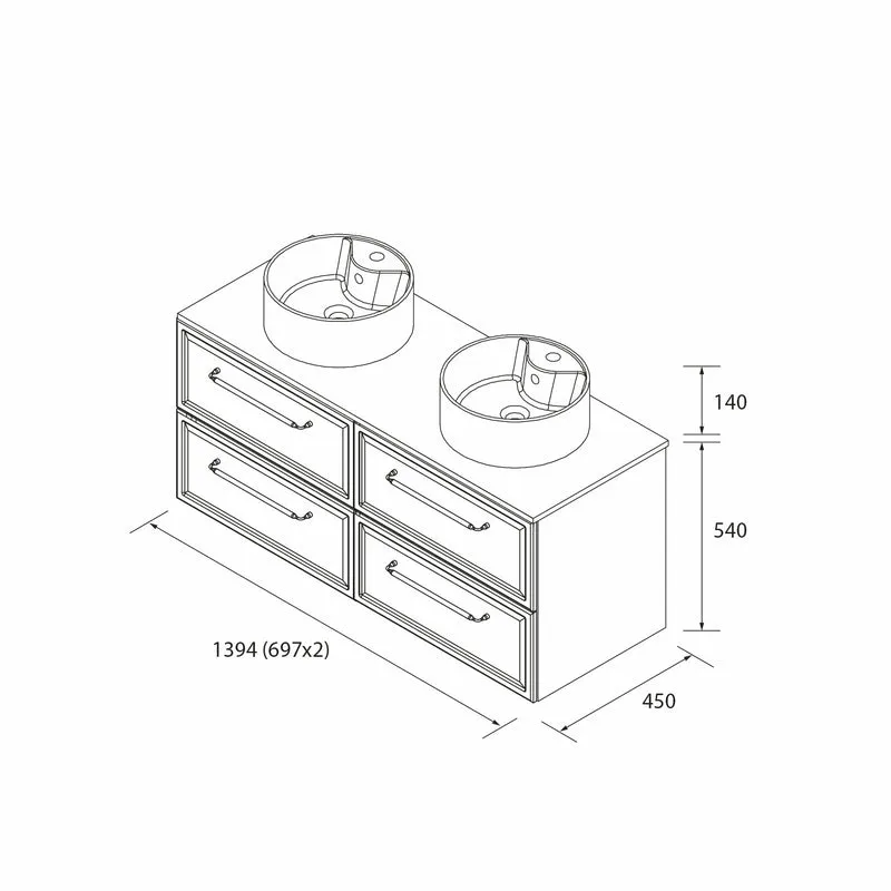 Mueble de Baño RUNA de Salgar con Lavabo Sobre Encimera. 4 Acabados, de 60 a 140 cm