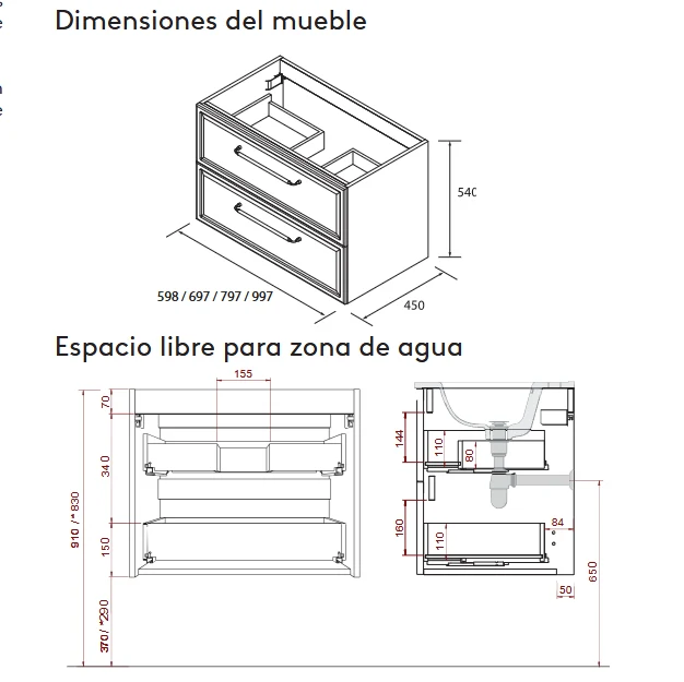 Mueble de Baño RUNA de Salgar con Lavabo Sobre Encimera. 4 Acabados, de 60 a 140 cm