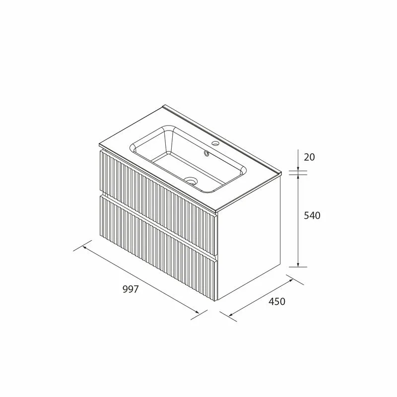 Mueble de Baño KIRA de Salgar con Lavabo Integrado, 4 acabados, de 60 a 160 cm