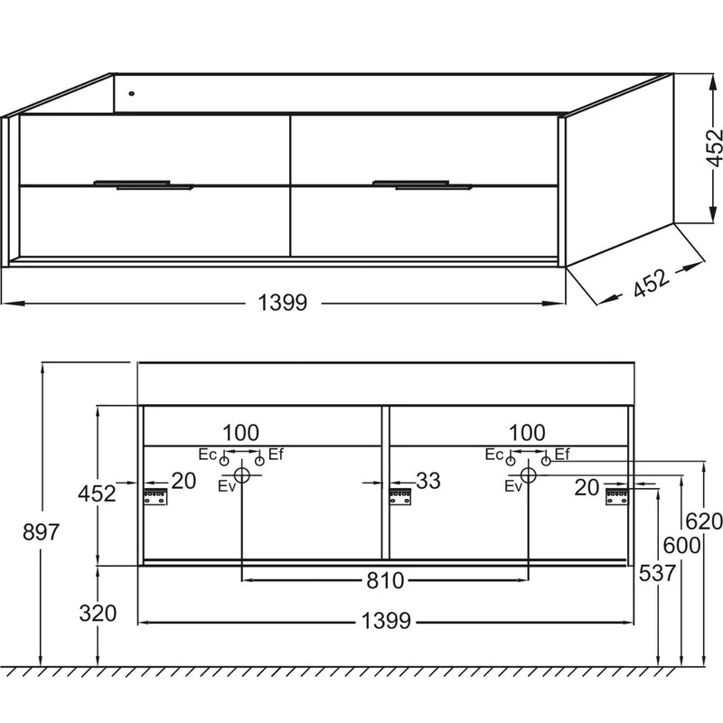 Mueble de Baño VIVIENNE de Jacob Delafon, 4 Cajones, 140 cm
