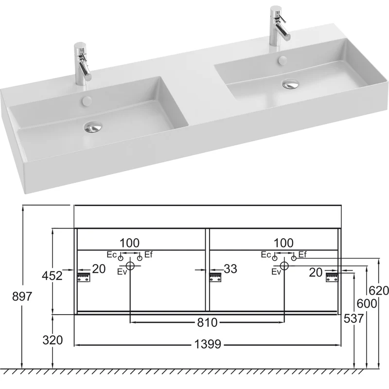 Mueble de Baño VIVIENNE de Jacob Delafon, 4 Cajones, 140 cm