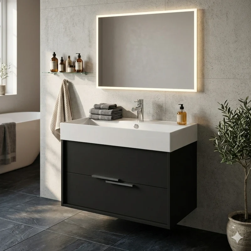 Mueble de Baño VIVIENNE de Jacob Delafon, Roble y Negro. 80 cm