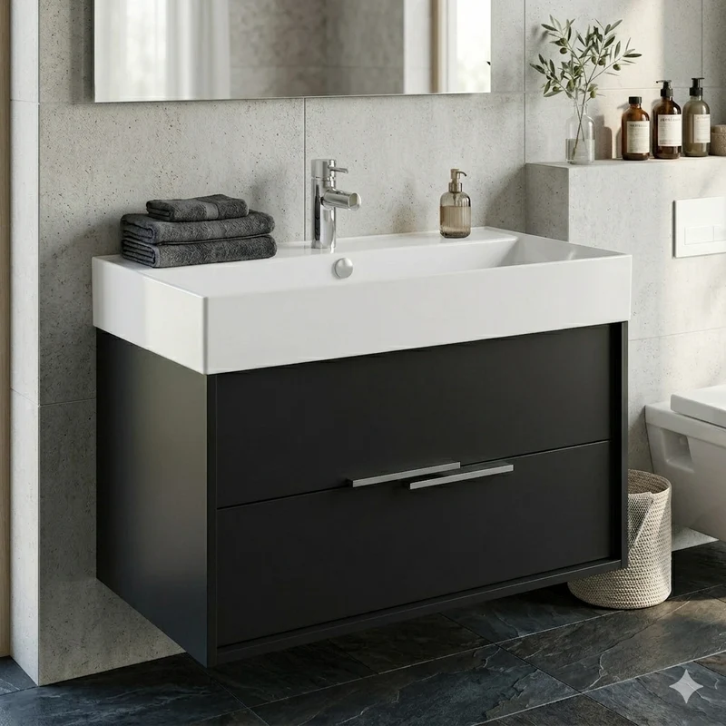 Mueble de Baño VIVIENNE de Jacob Delafon, Roble y Negro. 80 cm