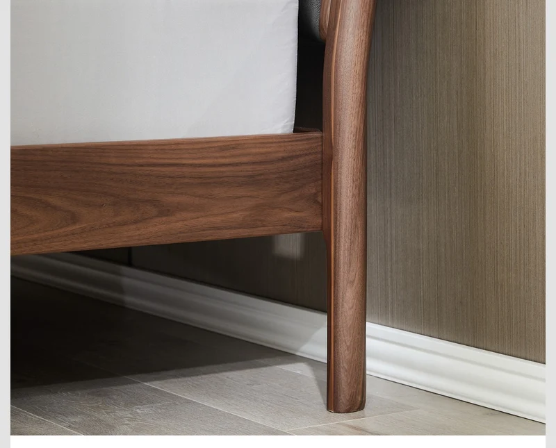 Solstice Cow Leather Walnut Wood Bed