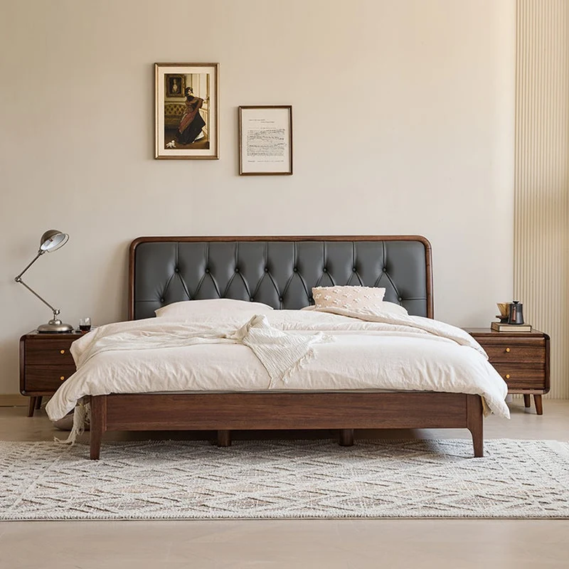 Mid-Century Black Walnut Wood Platform Bed