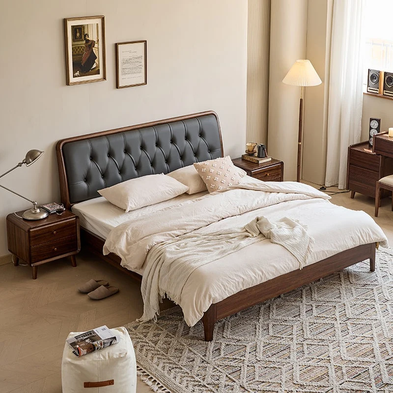 Mid-Century Black Walnut Wood Platform Bed
