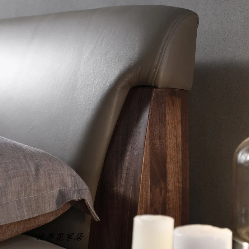 Summit Nordic Solid Walnut Wood Leather Bed Frame